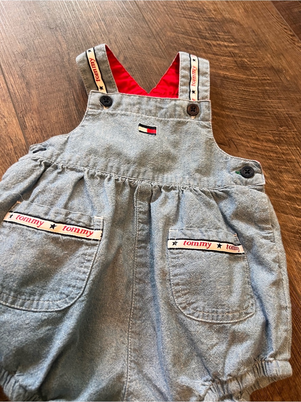 Vintage Tommy Hilfiger Light Blue Denim Overalls with Red Trim